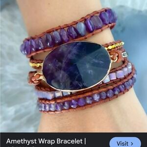 Amethyst‎ Wrap Bracelet Boho Leather Cord Gemstone Crystal Natural Stone